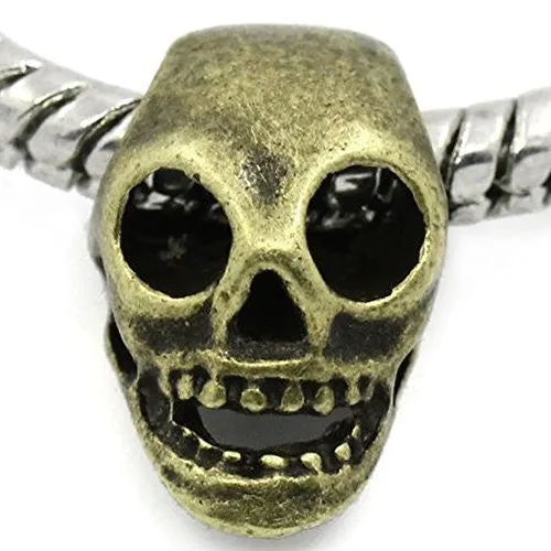 Halloween Bronze Plated Skull European Bead Compatible for Most European Snake Chain Bracelet
