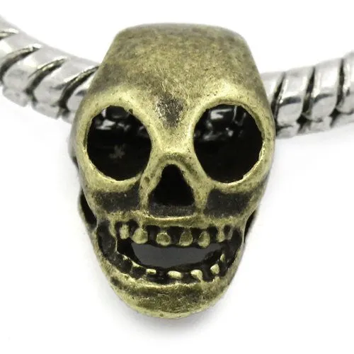 Halloween Bronze Plated Skull European Bead Compatible for Most European Snake Chain Bracelet