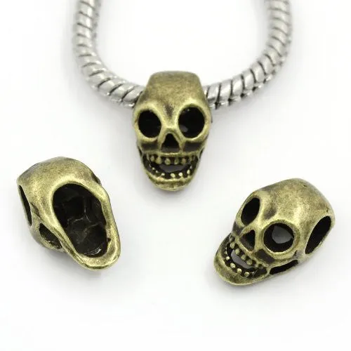 Halloween Bronze Plated Skull European Bead Compatible for Most European Snake Chain Bracelet