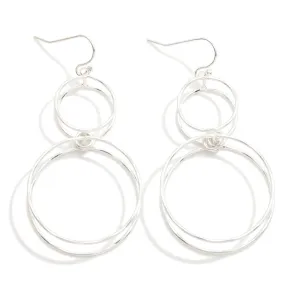 Hammered Silver Linked Layered Hoop Drop Earrings
