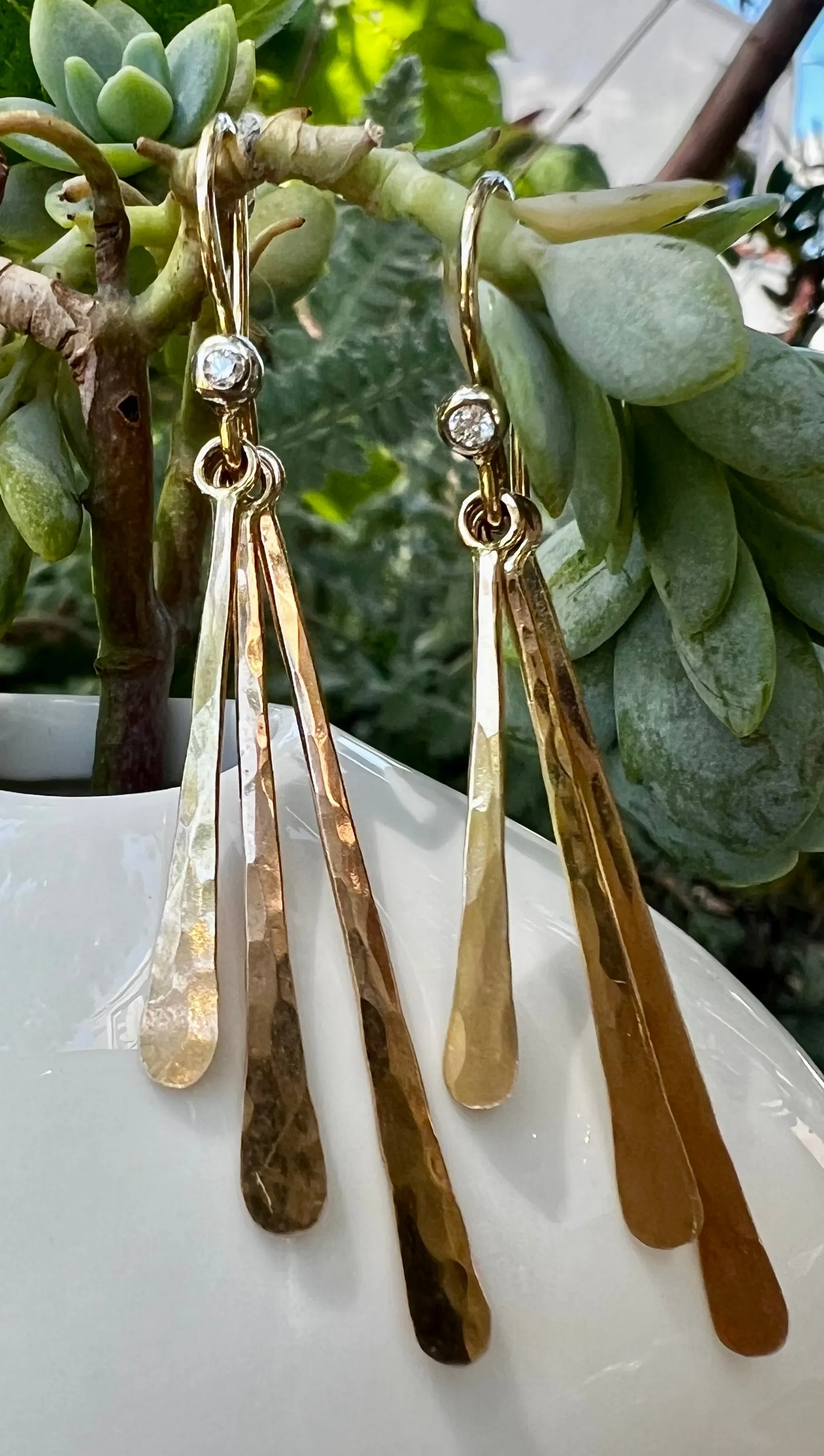 Hammered Spikes with Diamonds Gold Earrings