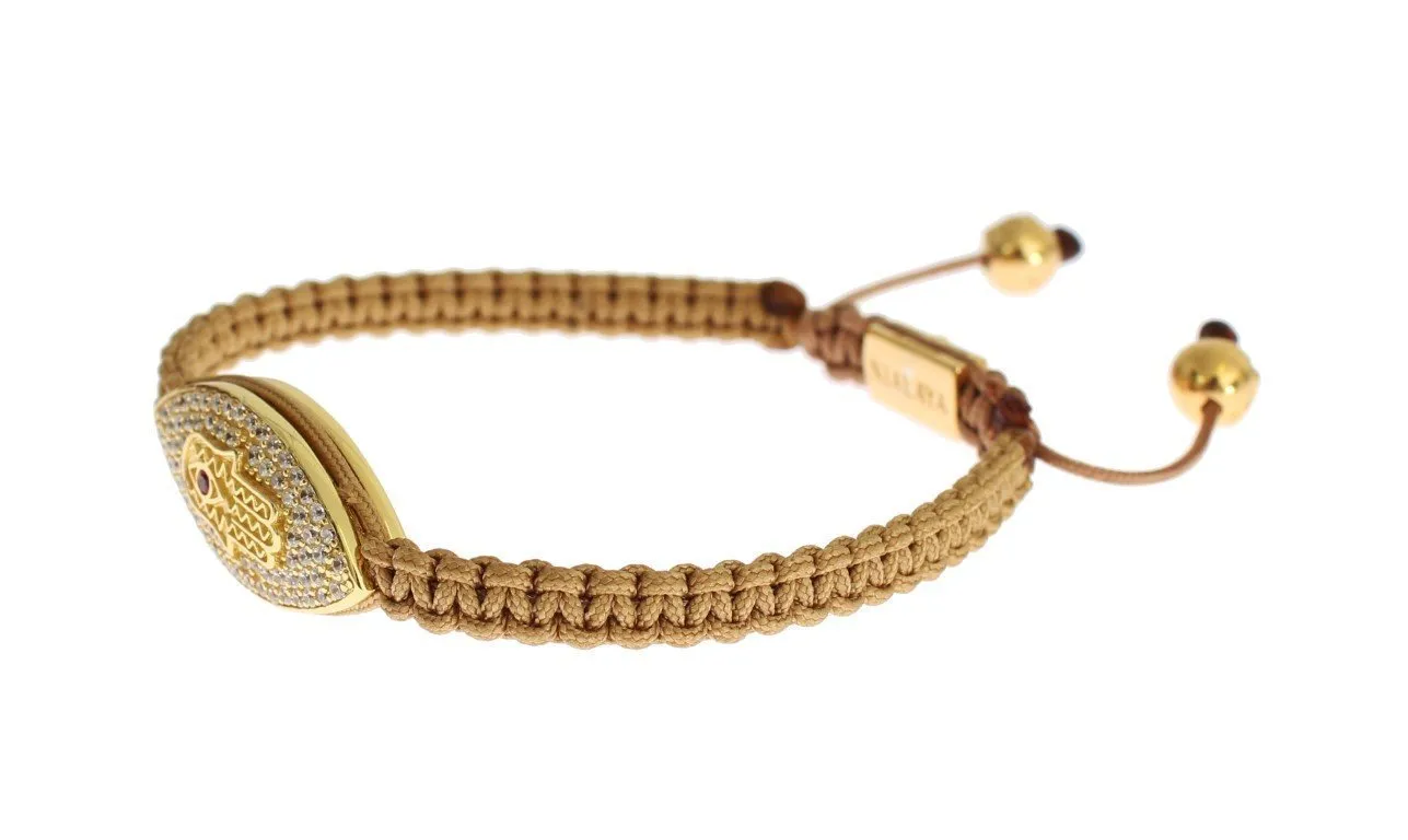 Hamsa Hand Red CZ Gold 925 Silver Bracelet