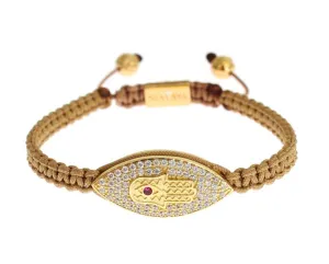 Hamsa Hand Red CZ Gold 925 Silver Bracelet