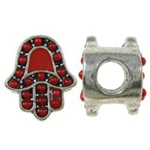 Hamsa or Hand of Fatima Spacer Bead For Snake Chain Bracelet (Red)