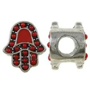 Hamsa or Hand of Fatima Spacer Bead For Snake Chain Bracelet (Red)