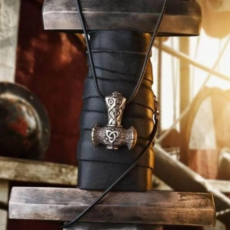Handcrafted Mjölnir Triquetra Bronze Amulet