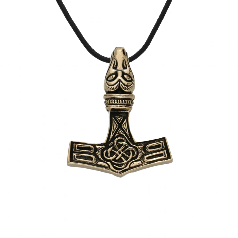 Handcrafted Thor's Hammer Mjolnir Raven Head Pendant Bronze