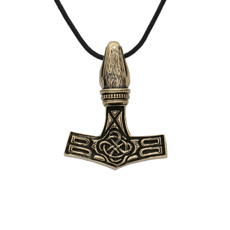 Handcrafted Thor's Hammer Mjolnir Raven Head Pendant Bronze