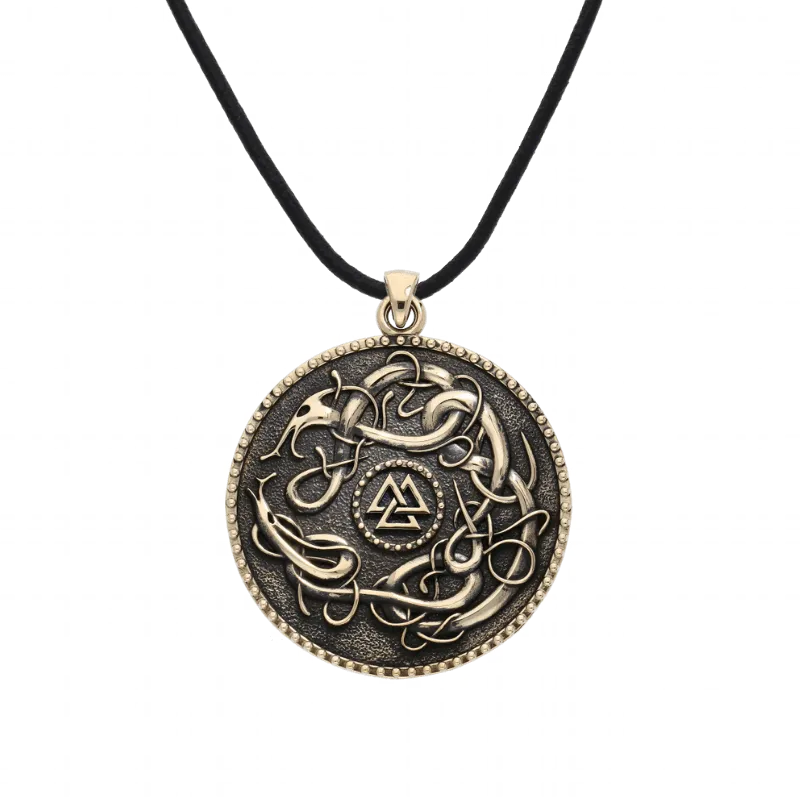 Handcrafted Valknut Urnes Style Large Bronze Amulet