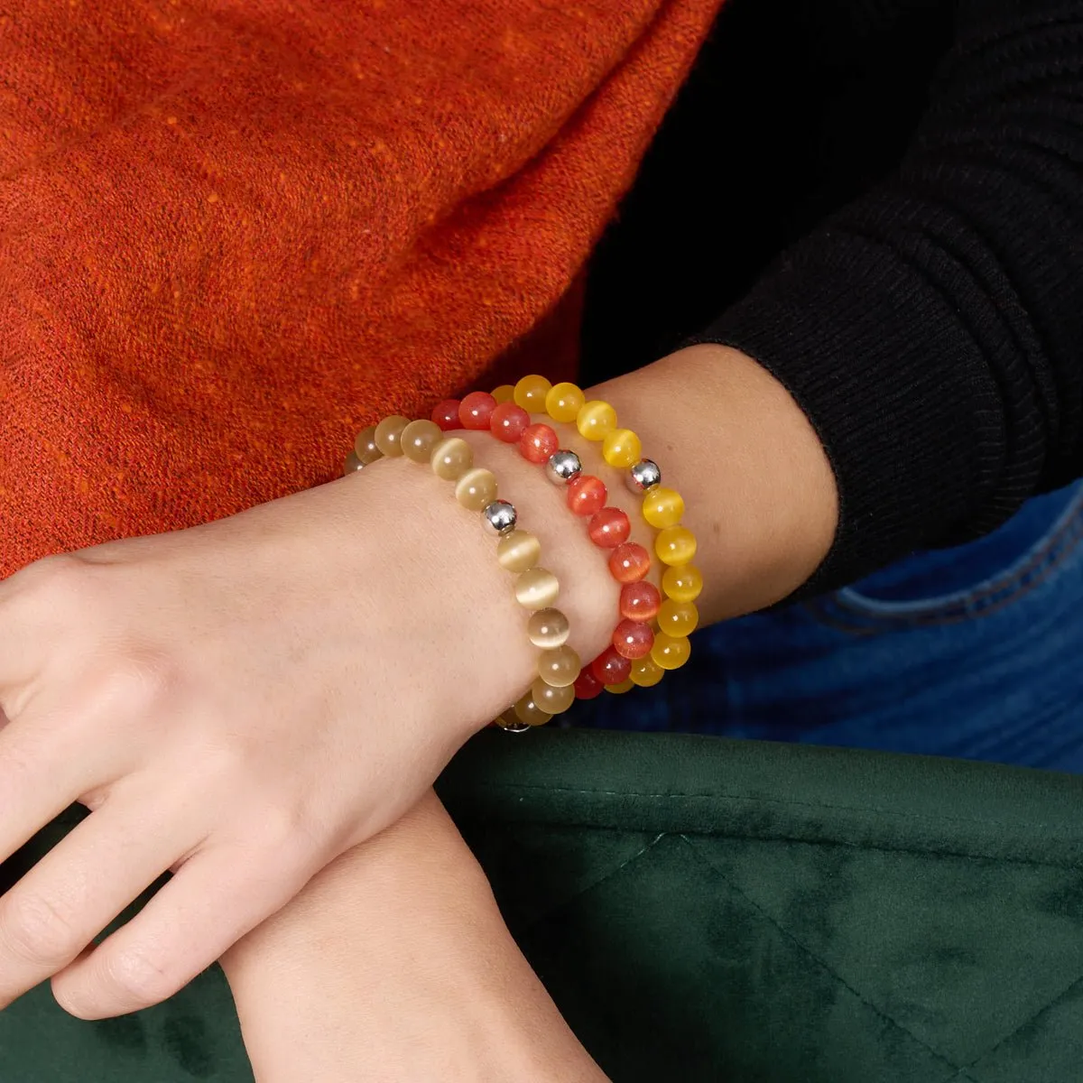 Harvest Moon | .925 Sterling Silver | Cheshire Glass Bracelet