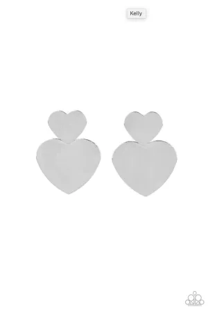 Heart-Racing Refinement Double Heart Paparazzi Silver Post Earrings