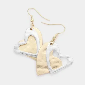 Heart Two Tone Double Metal Layered Earrings