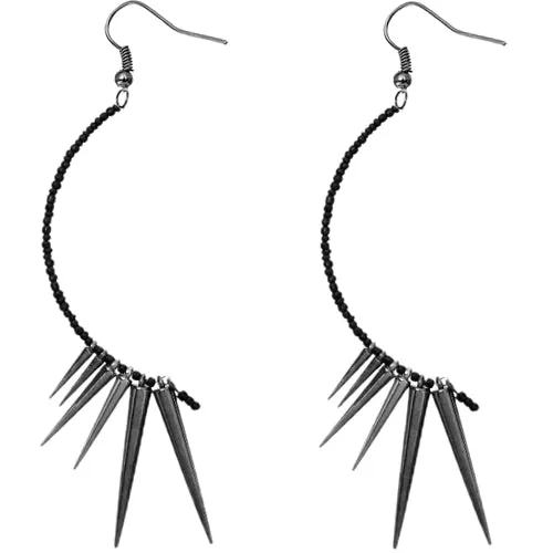 Hematite Black Curve Beaded Spike Earrings
