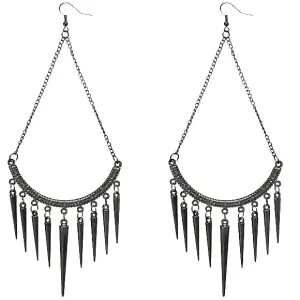Hematite Long Spike Chain Dangle Earrings