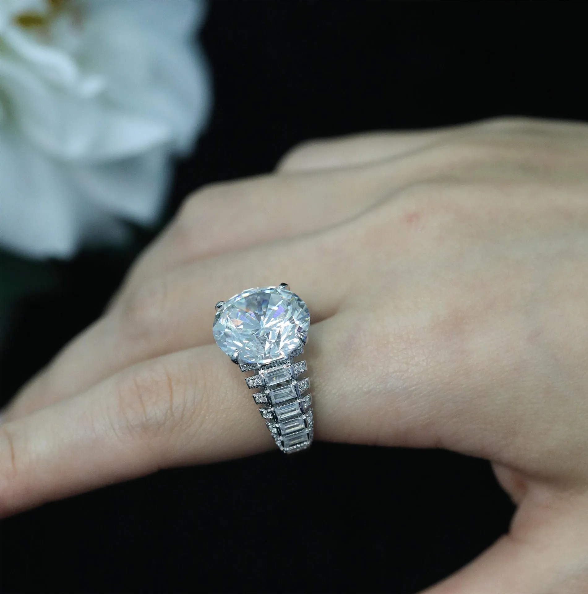 High Carbon Diamond White G Color 12 Carat Dove Egg Ring