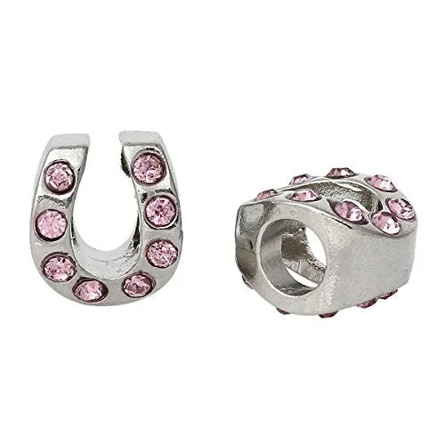Horse Shoe W/ Pink  Crystals Bead Compatible for Most European Snake Chain Bracelet