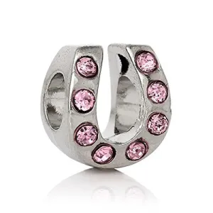 Horse Shoe W/ Pink  Crystals Bead Compatible for Most European Snake Chain Bracelet