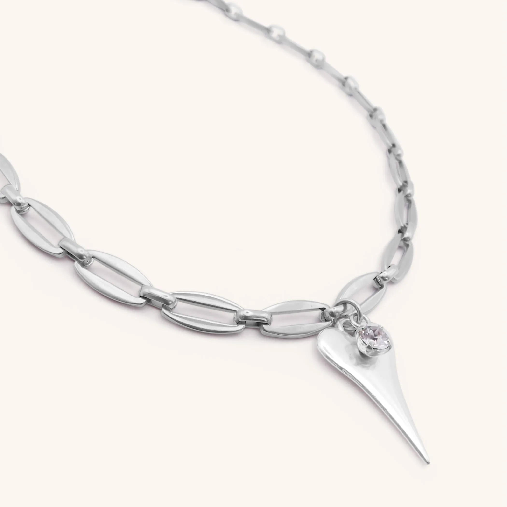 Hourglass Heart and Birthstone Long Link Necklace, Silver