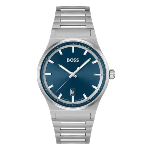 Hugo Boss Candor Silver Stainless Steel Blue Dial Quartz Watch for Gents - Boss 1514076