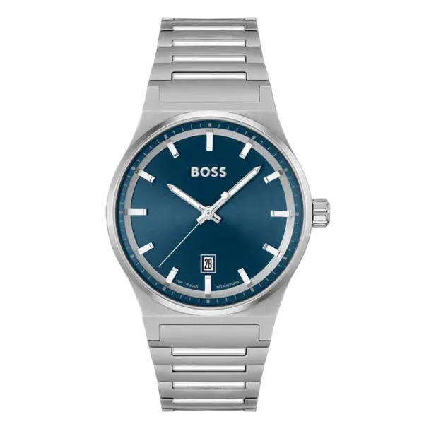 Hugo Boss Candor Silver Stainless Steel Blue Dial Quartz Watch for Gents - Boss 1514076