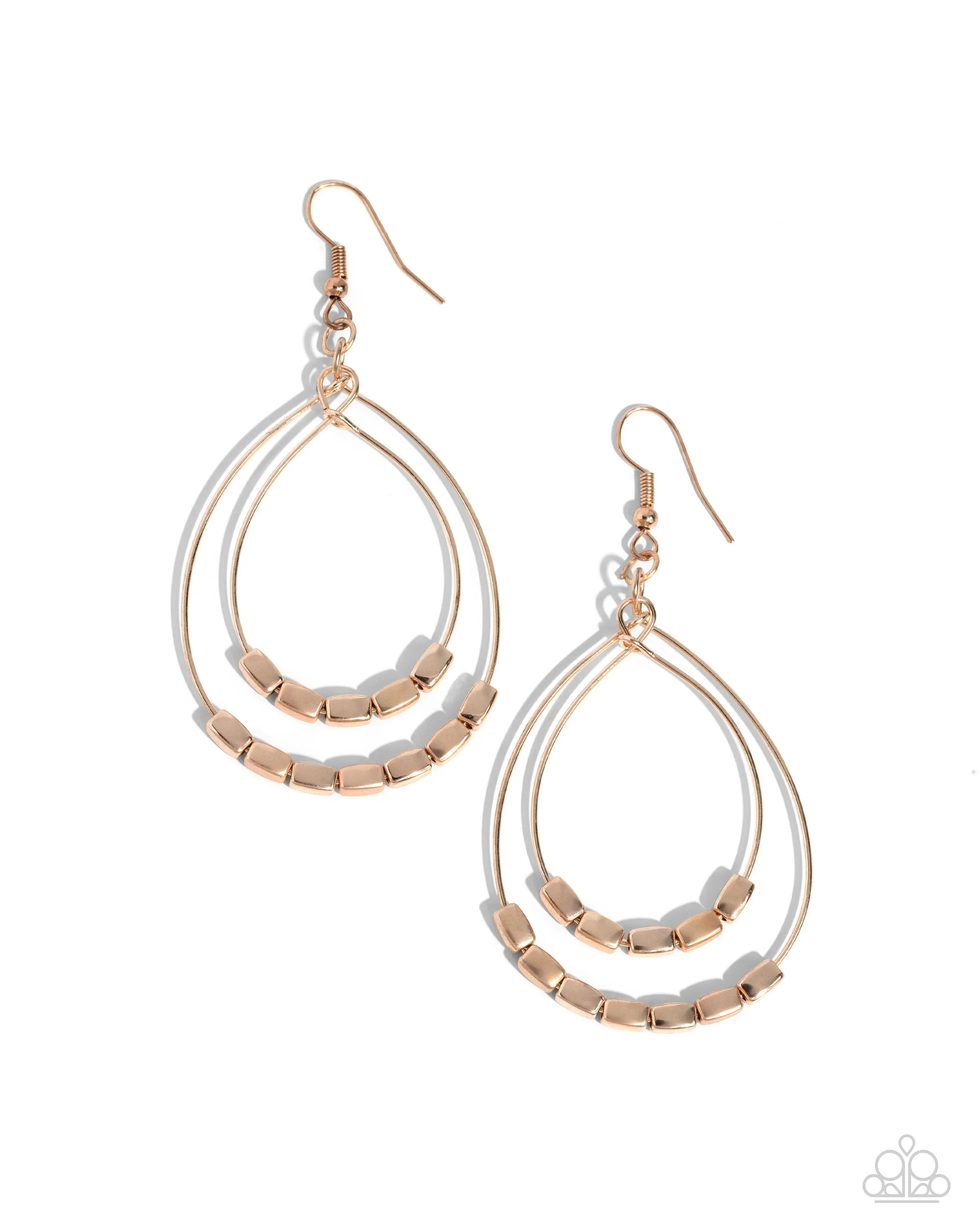 Industrial Artisan - Rose Gold - Rectangular Bead Teardrop Paparazzi Fishhook Earrings