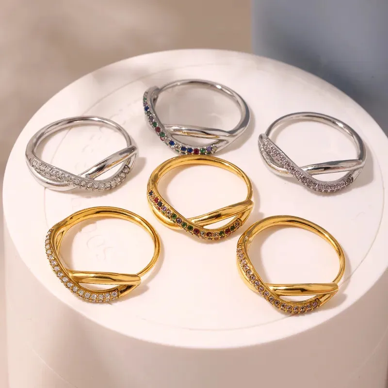 Infinity Luxurious Geometric 304 Stainless Steel Zircon 18K Gold Plated Ring