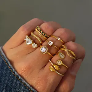 Infinity Luxurious Geometric 304 Stainless Steel Zircon 18K Gold Plated Ring