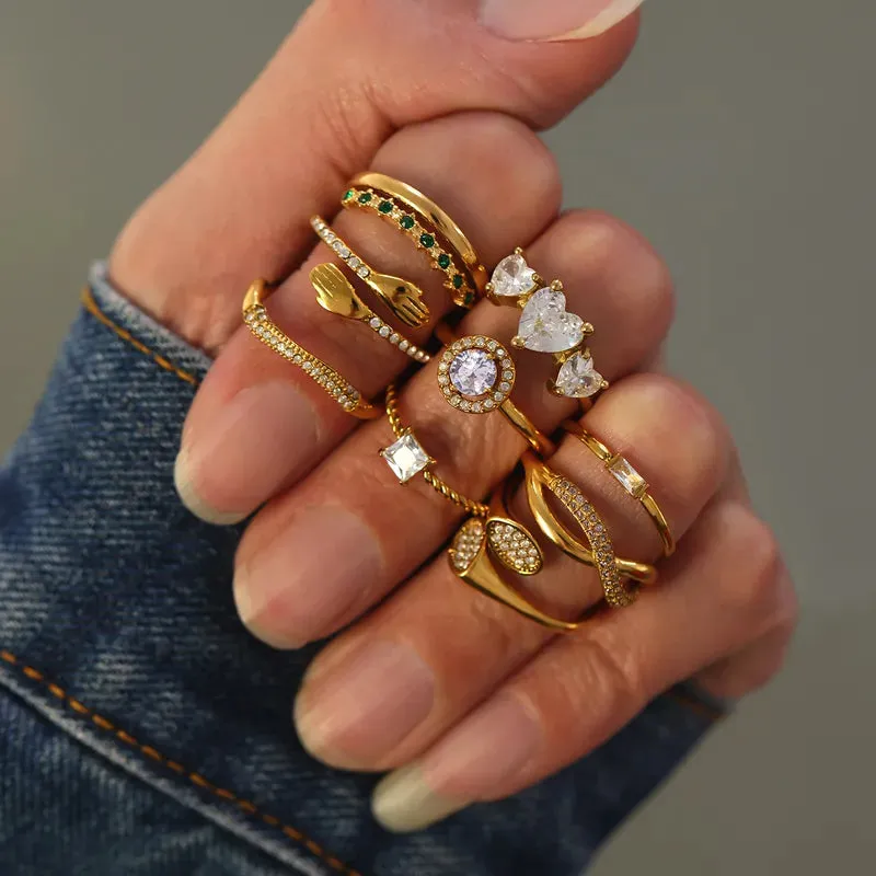 Infinity Luxurious Geometric 304 Stainless Steel Zircon 18K Gold Plated Ring