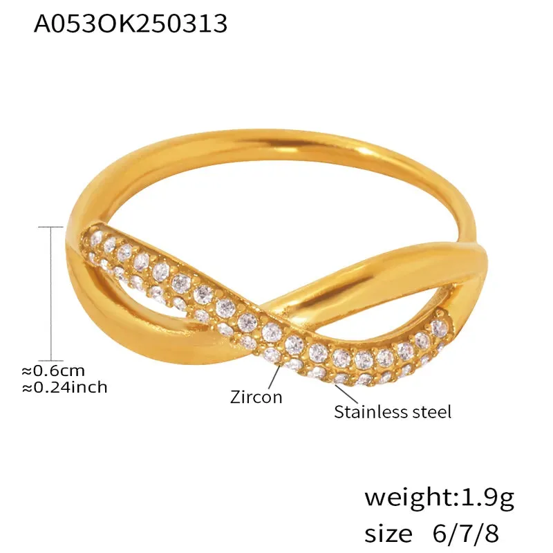 Infinity Luxurious Geometric 304 Stainless Steel Zircon 18K Gold Plated Ring