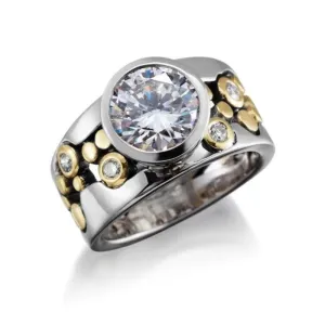 Inlaid Two Tone Hollow Ring Zircon Women Band Anniversary Party Jewelry
