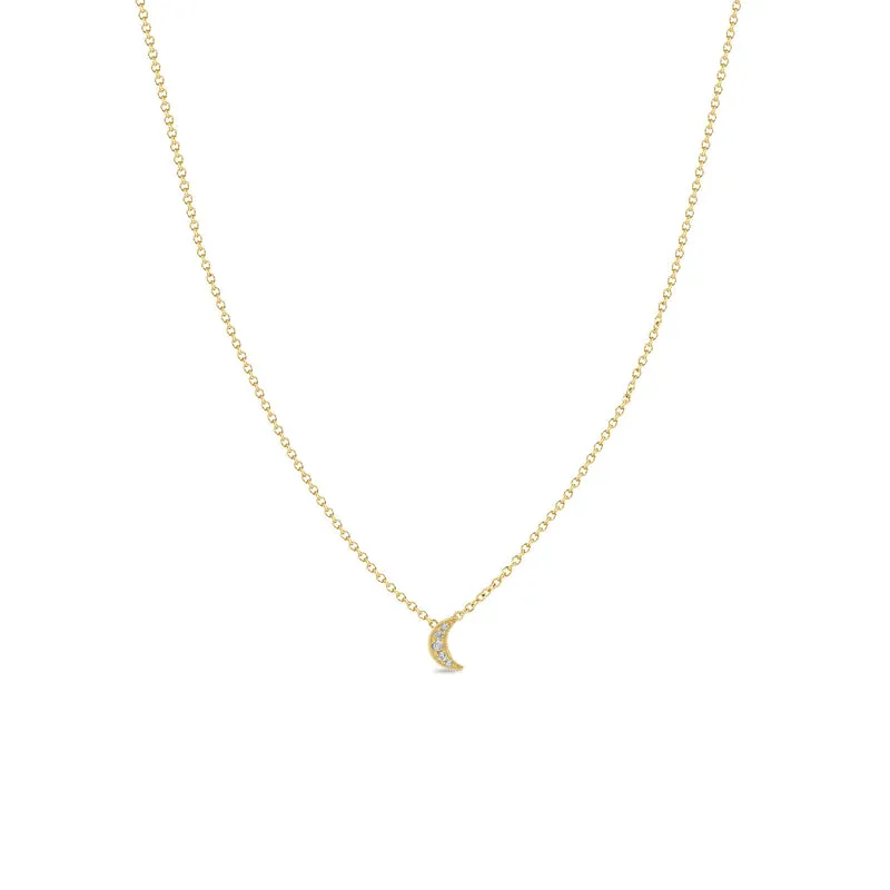 Itty Bitty Diamond Crescent Moon Necklace in Yellow Gold