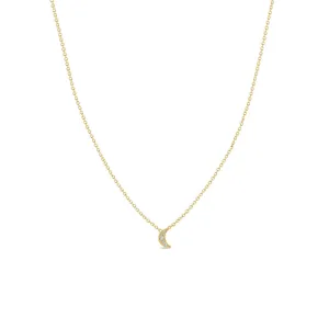 Itty Bitty Diamond Crescent Moon Necklace in Yellow Gold
