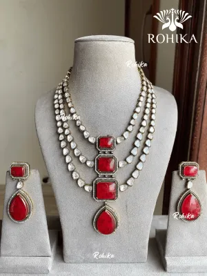Kamya doublet stone moisinite necklace set - Red