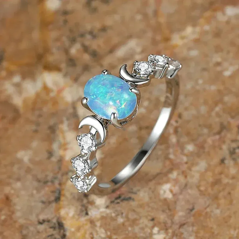 Kawaii Imitation Opal Moon Rings 🌙💙✨ - Dreamy Wedding & Anniversary Accessories for Her!