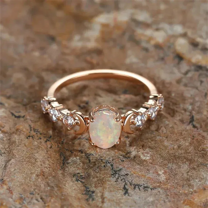 Kawaii Imitation Opal Moon Rings 🌙💙✨ - Dreamy Wedding & Anniversary Accessories for Her!