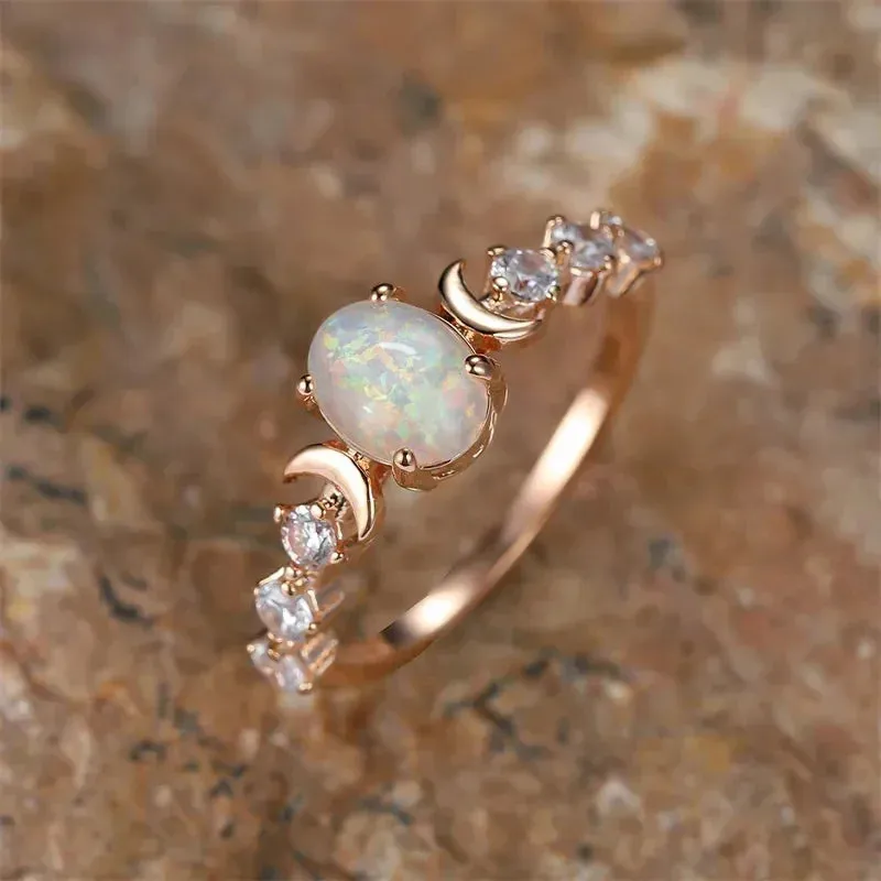 Kawaii Imitation Opal Moon Rings 🌙💙✨ - Dreamy Wedding & Anniversary Accessories for Her!