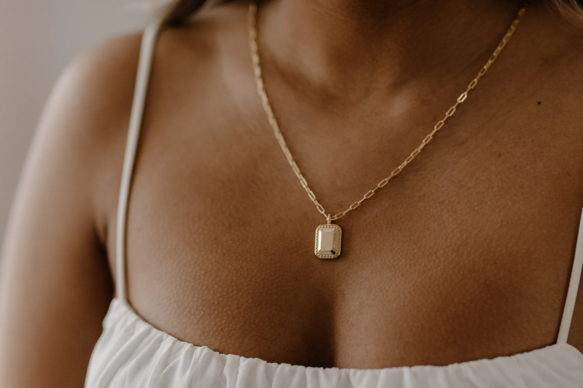 KEEGAN - Rectangular mirror vintage style gold coin link chain necklace, street style gold paperclip long chain stacking necklace stack 925