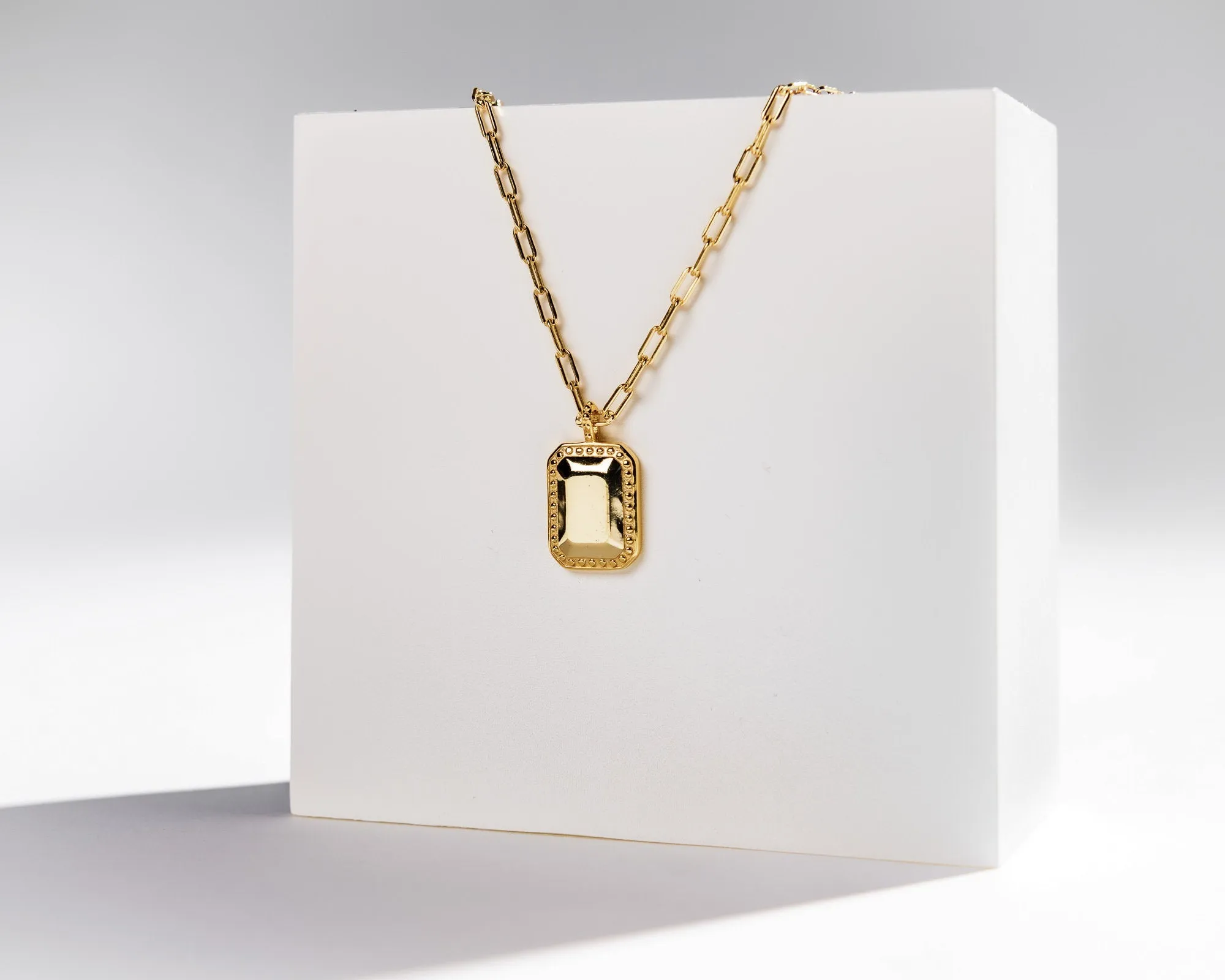KEEGAN - Rectangular mirror vintage style gold coin link chain necklace, street style gold paperclip long chain stacking necklace stack 925