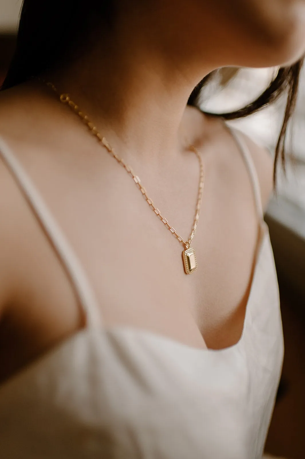KEEGAN - Rectangular mirror vintage style gold coin link chain necklace, street style gold paperclip long chain stacking necklace stack 925