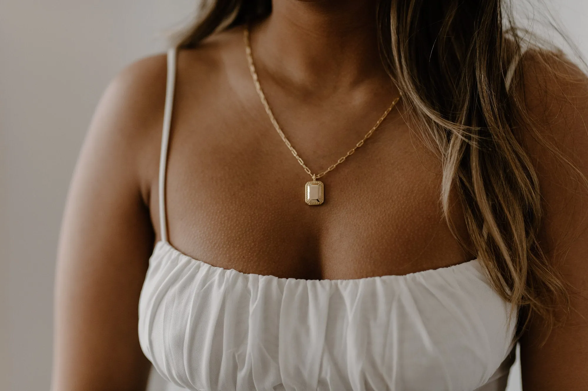 KEEGAN - Rectangular mirror vintage style gold coin link chain necklace, street style gold paperclip long chain stacking necklace stack 925