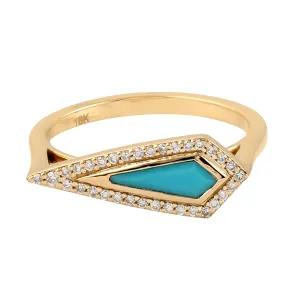 Kite Cut Turquoise Pave Diamond Geometric Dainty Ring In 18k Yellow Gold