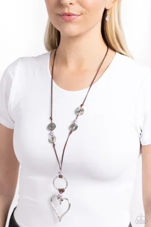 KNOT Over Yet - Purple - and White Floral Bead Hammered Heart Paparazzi Long Cord Necklace