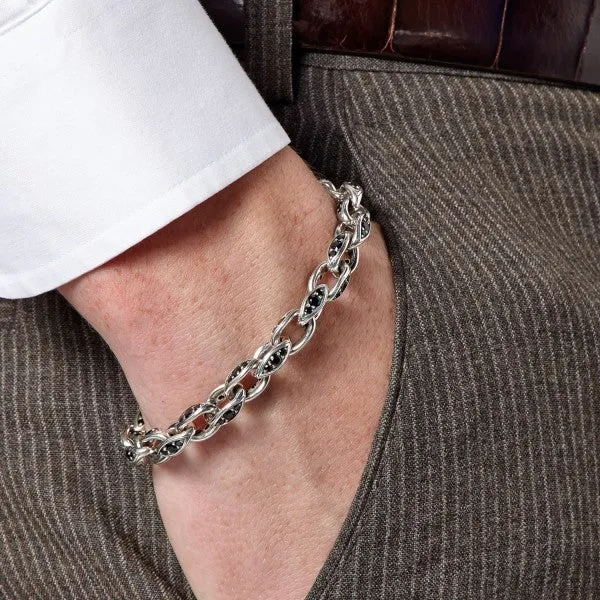 Konstantino Men's Sterling Silver Black Spinel Link Bracelet