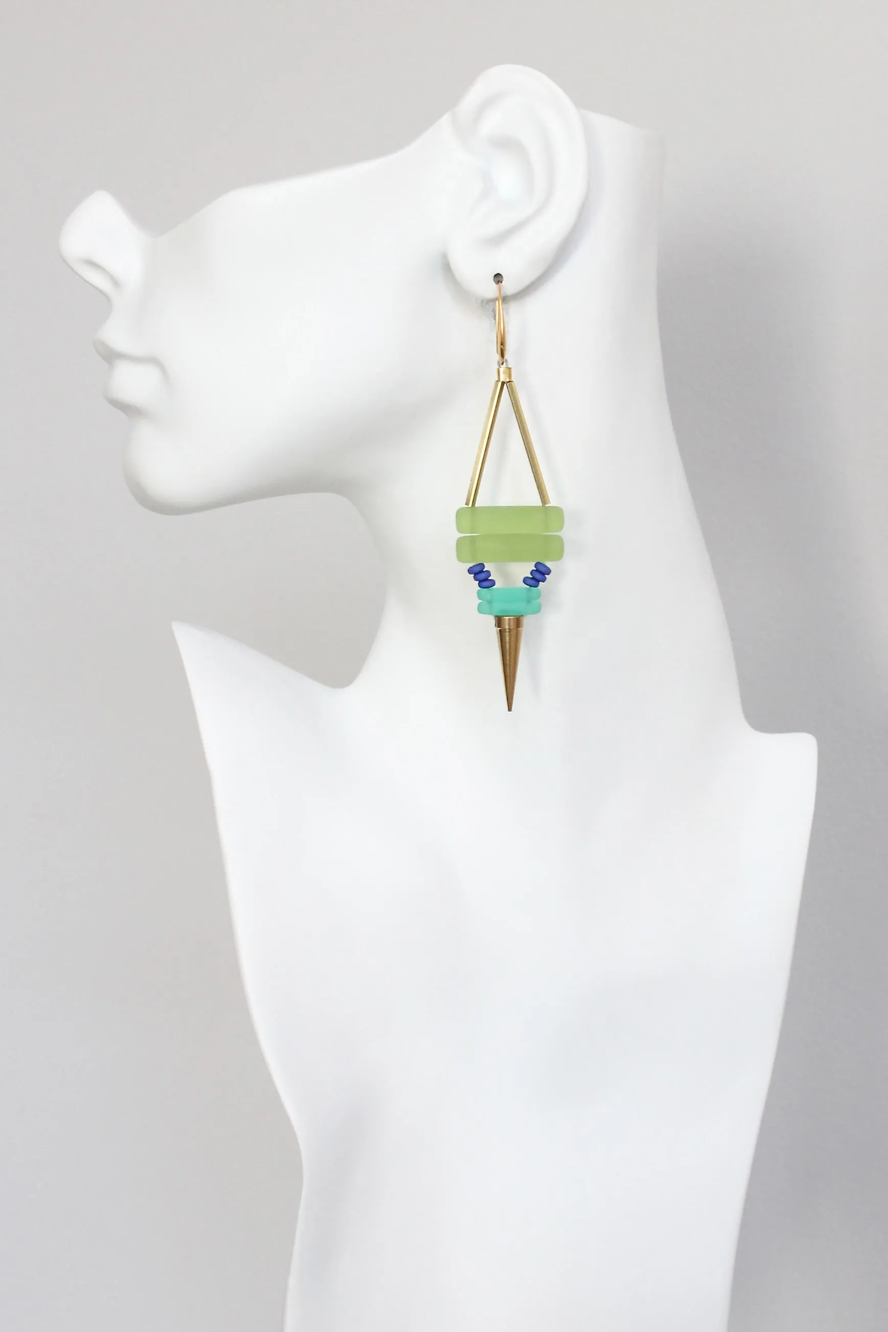KYLE77 green and cobalt spike earrings