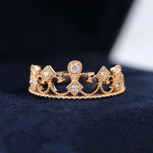 Lace Filigree Milgrain Diamonds Tiara Crown Ring