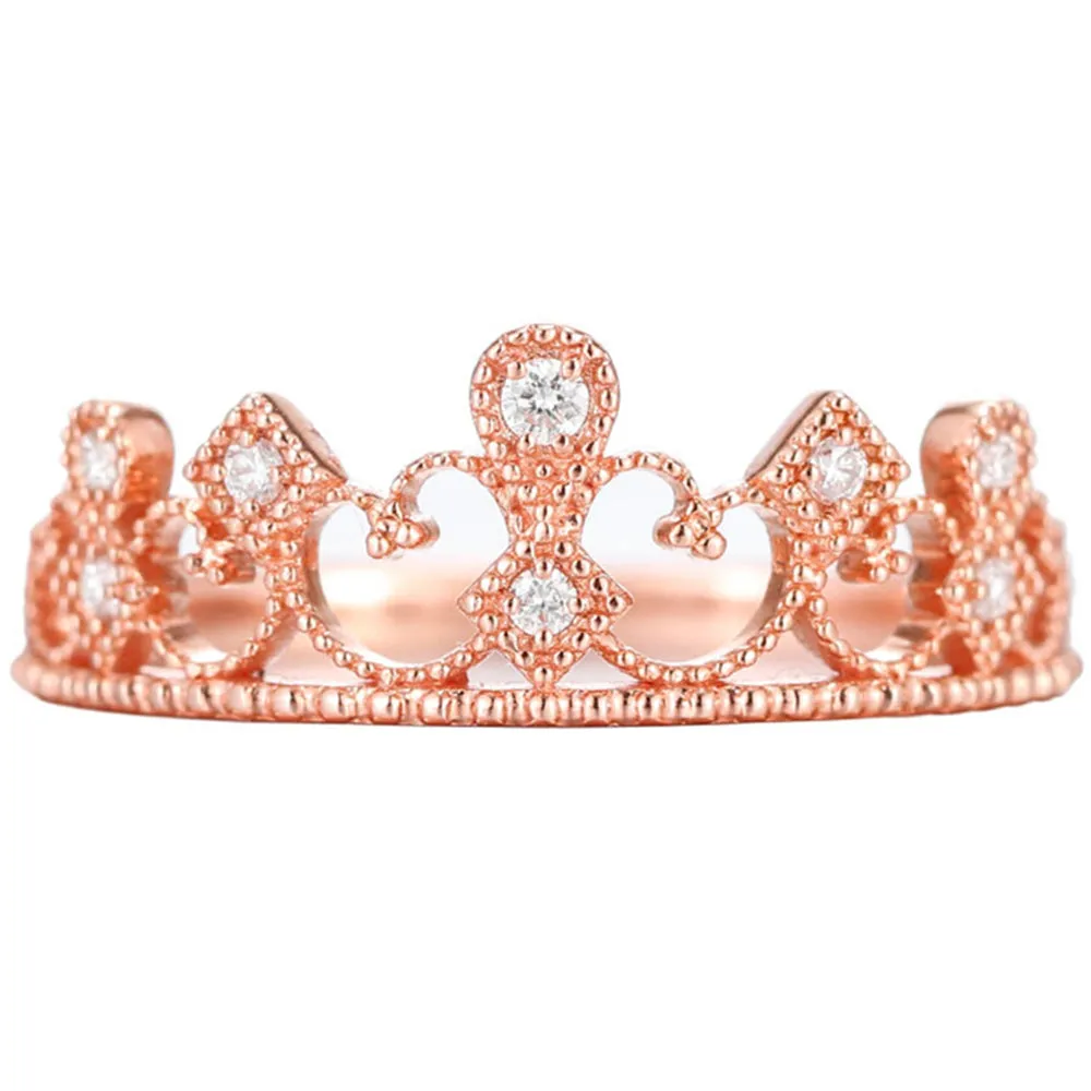 Lace Filigree Milgrain Diamonds Tiara Crown Ring