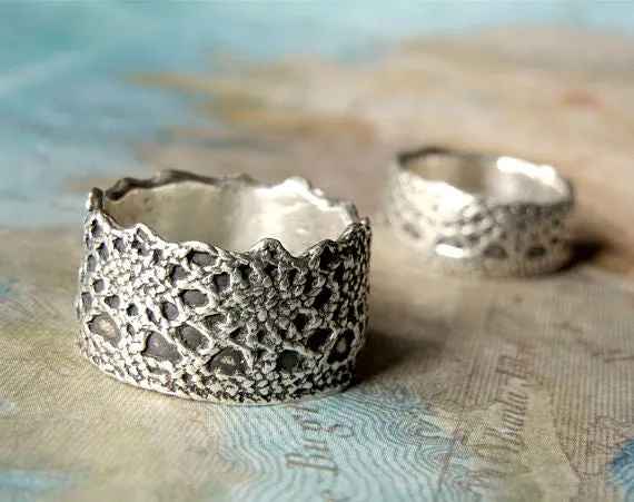 Lace Sterling Silver Wedding Rings