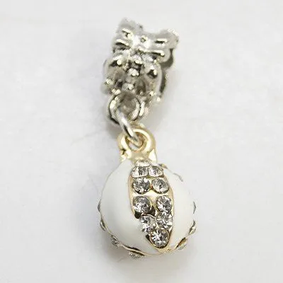 Lady Bug Design with White Enamel and Crystal Stones Charm European Bead Compatible for Most European Snake Chain Bracelet