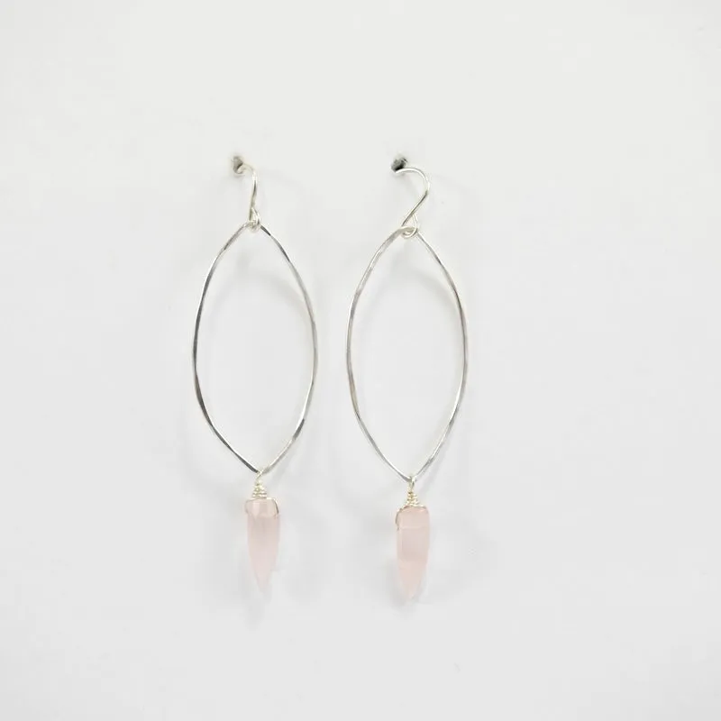 Large Shield Earrings in Sterling with Rose Quartz Spike