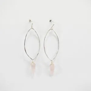 Large Shield Earrings in Sterling with Rose Quartz Spike